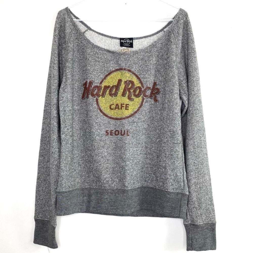 HARD Rock Cafe Seoul Classic French Terry Logo Pullover Sweatshirt in Gray New - Picture 2 of 7